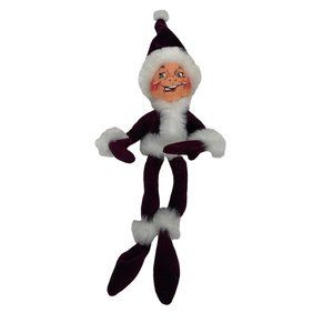 Annalee 2005 Maroon 12  Elf Fur Trim Burgundy Posable Bendy Christmas Doll Grin